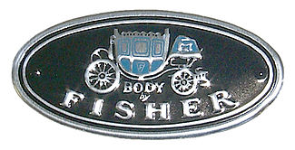 Old logo of Body of Fisher with a buggy above the text